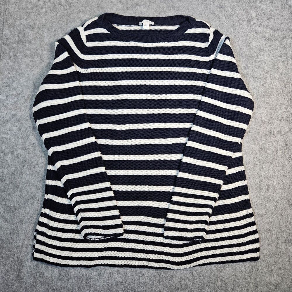 J.Jill Womens‎ Navy Blue White Striped Cotton Blend Comfort Sweater Size Medium